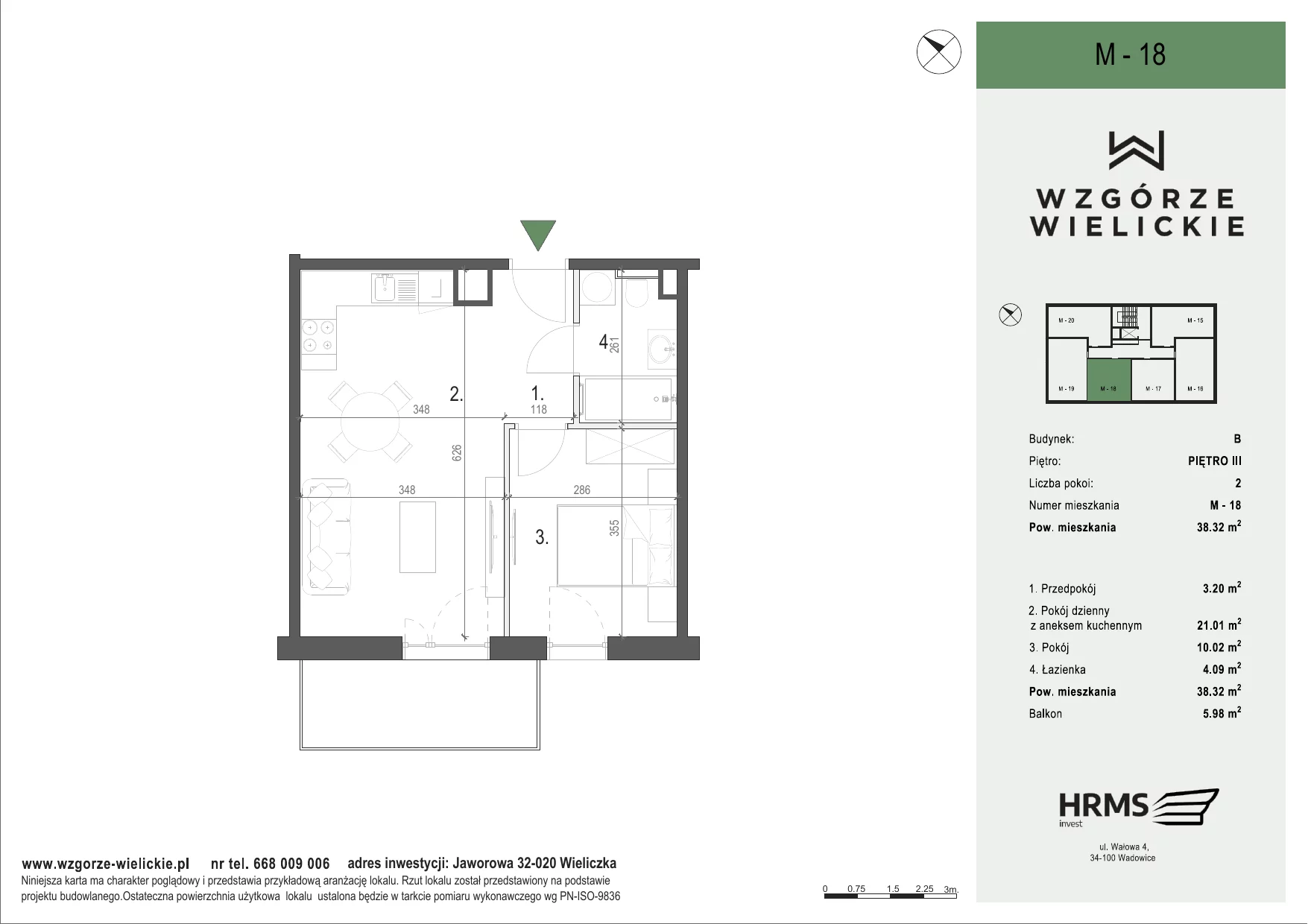 Mieszkanie 38,32 m², piętro 3, oferta nr M-B18, Osiedle Wzgórze Wielickie, Wieliczka, ul. Jaworowa